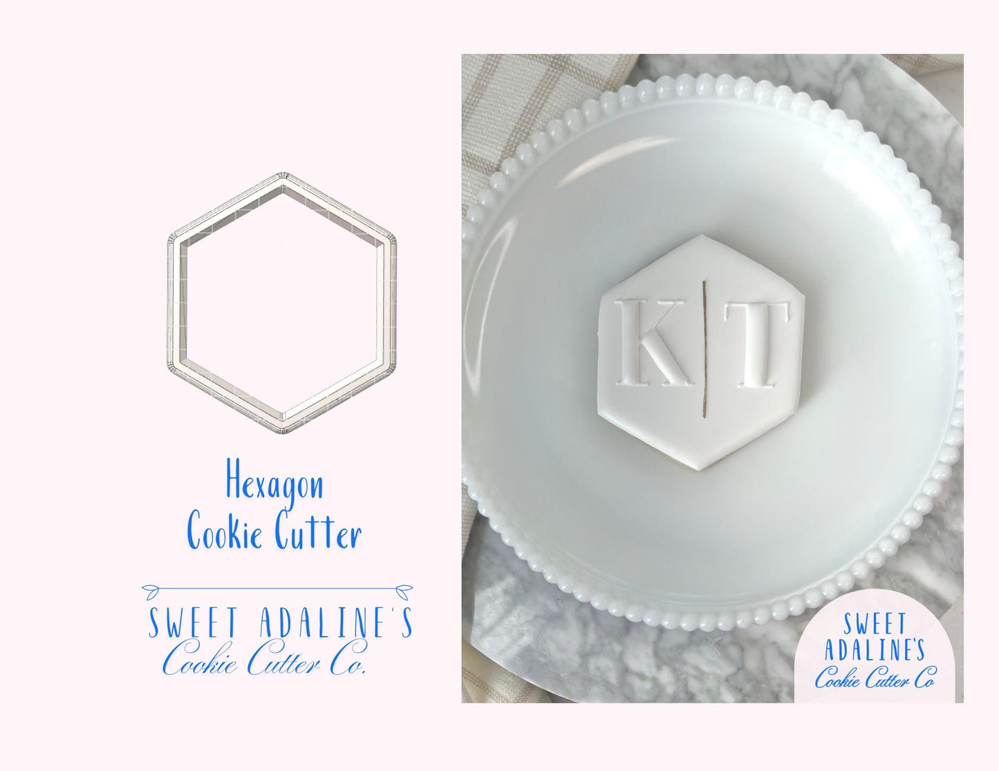Hexagon Cookie Cutter –Geometric Plaque Cookie Cutter –Wedding Favor Cookie –Engagement Party Baking Tool –Monogram or Initials Sugar Cookie