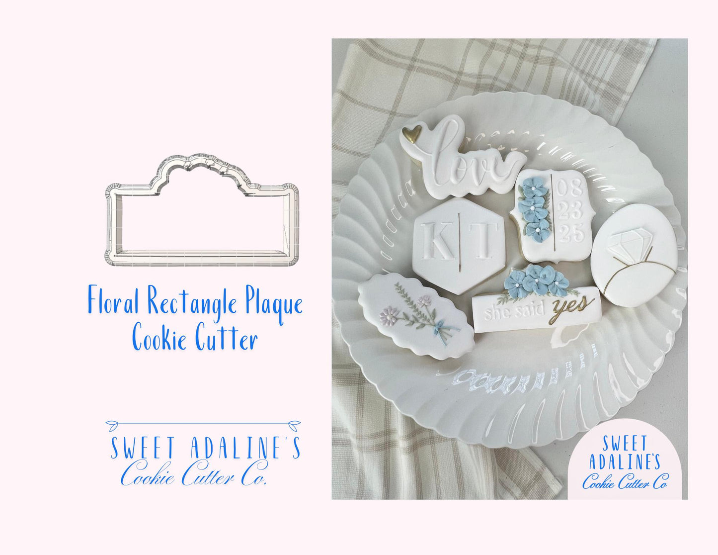 Floral Rectangle Plaque Cookie Cutter β Wedding Cookie Cutter β Engagement Party Favor β She Said Yes Cookie β Bridal Shower Baking Tool