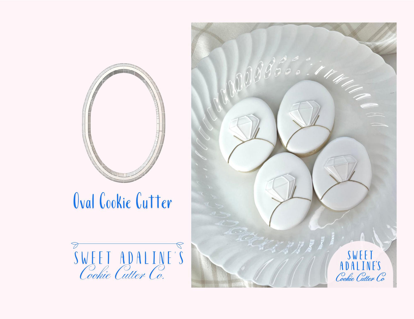 Oval Cookie Cutter – Plaque Cookie Cutter for Weddings, Anniversaries & Parties – Engagement Favor Cookie – Elegant Oval Sugar Cookie Shape