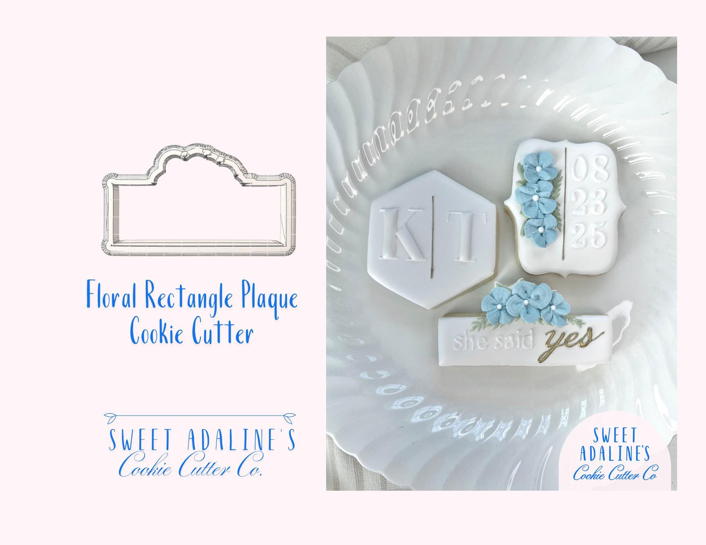 Floral Rectangle Plaque Cookie Cutter β Wedding Cookie Cutter β Engagement Party Favor β She Said Yes Cookie β Bridal Shower Baking Tool