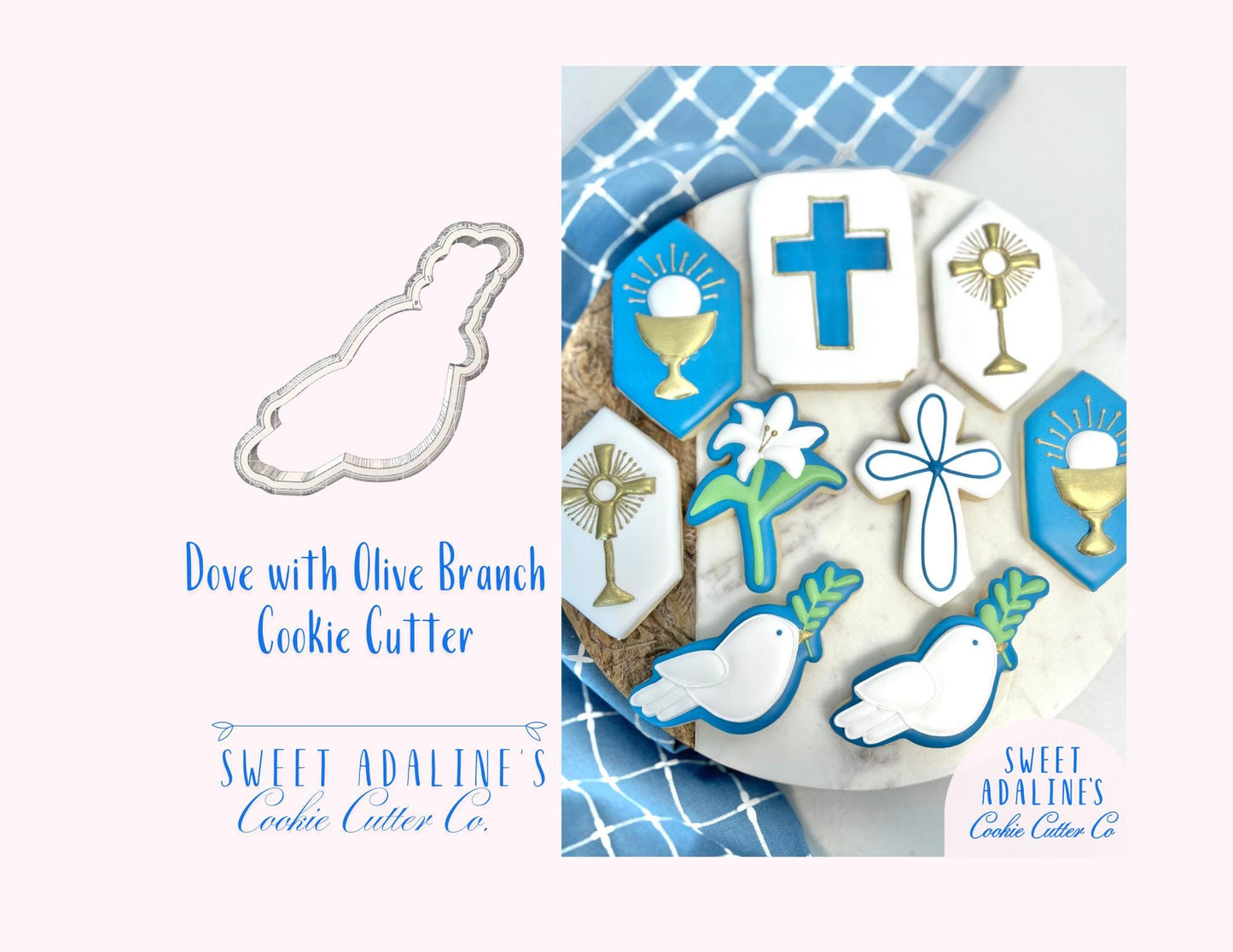 Dove with Olive Branch Cookie Cutter – Peace Bird Cookie Cutter for Decorating Sugar Cookies, Fondant & Baking Crafts - Christian Bird