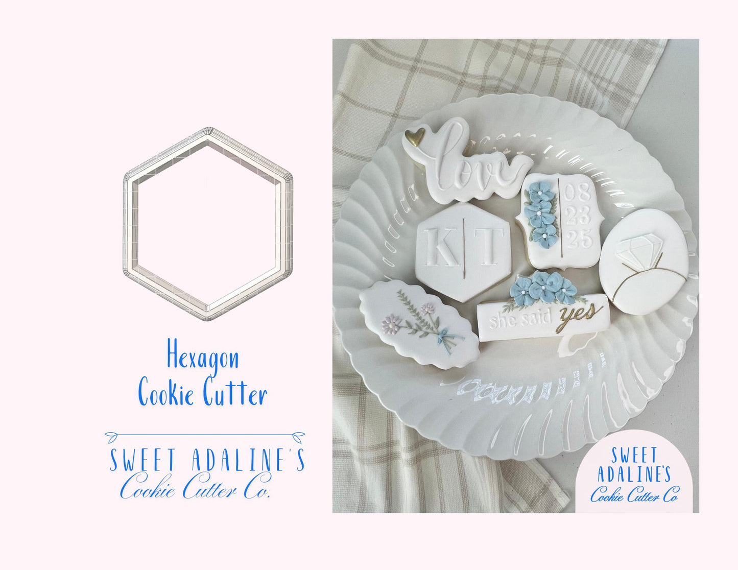 Hexagon Cookie Cutter –Geometric Plaque Cookie Cutter –Wedding Favor Cookie –Engagement Party Baking Tool –Monogram or Initials Sugar Cookie