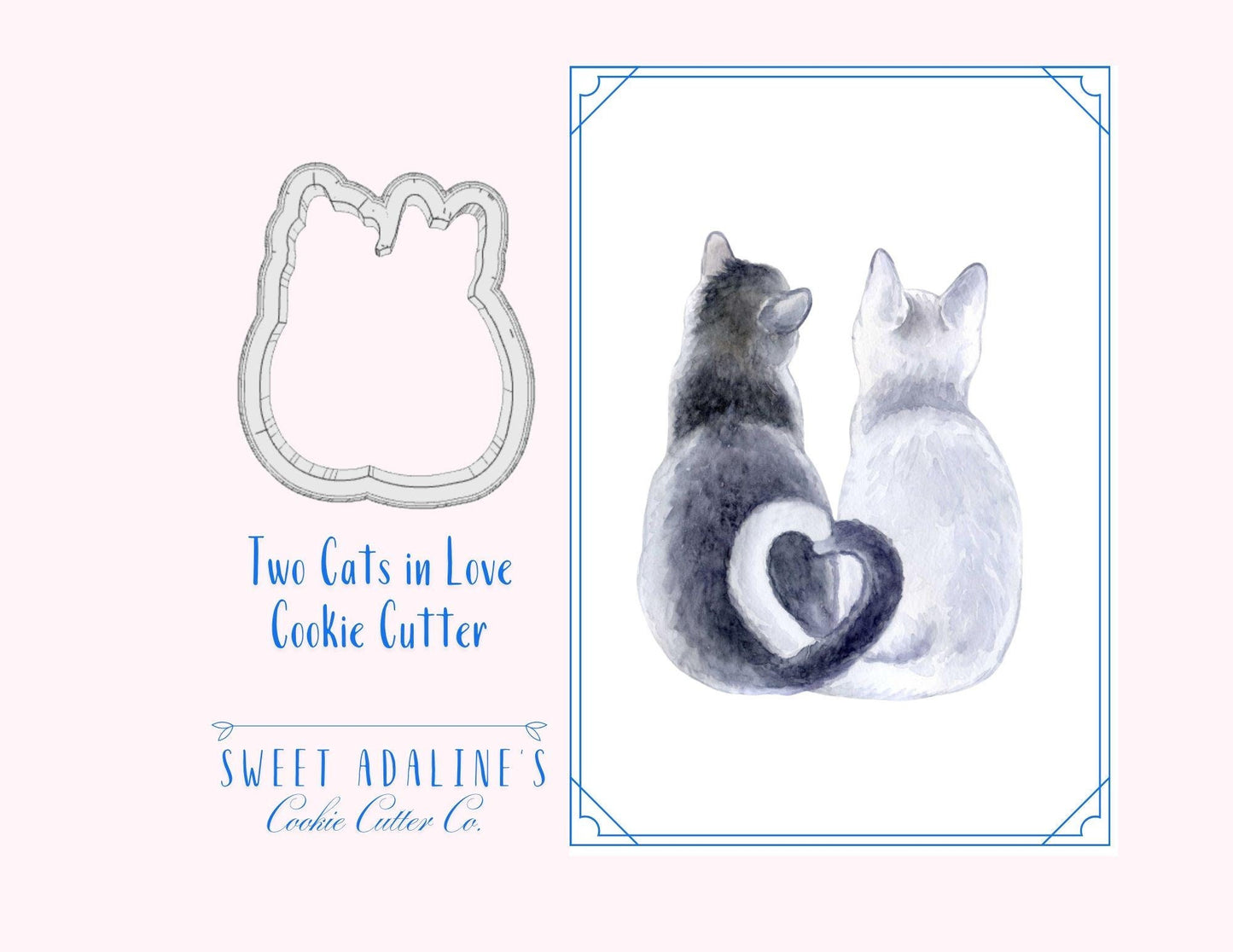 Two Cats in Love Cookie Cutter β Romantic Cat Design for Valentine's, Weddings, & Animal Lovers β 3 Sizes β Custom Color β3D Printed