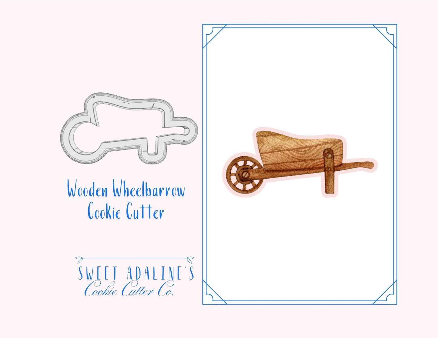 Wooden Wheelbarrow Cookie Cutter – Gardening Design – Perfect for Spring, Garden Parties, Mother’s Day, & Father's Day – 3 Sizes