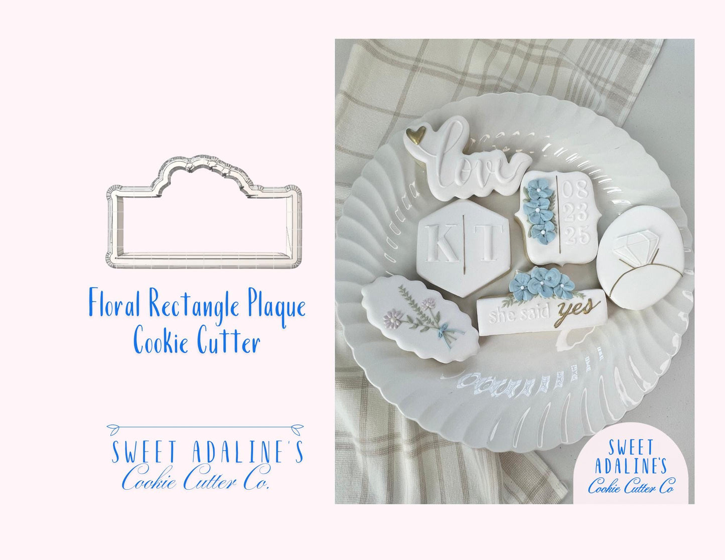 Floral Rectangle Plaque Cookie Cutter β Wedding Cookie Cutter β Engagement Party Favor β She Said Yes Cookie β Bridal Shower Baking Tool
