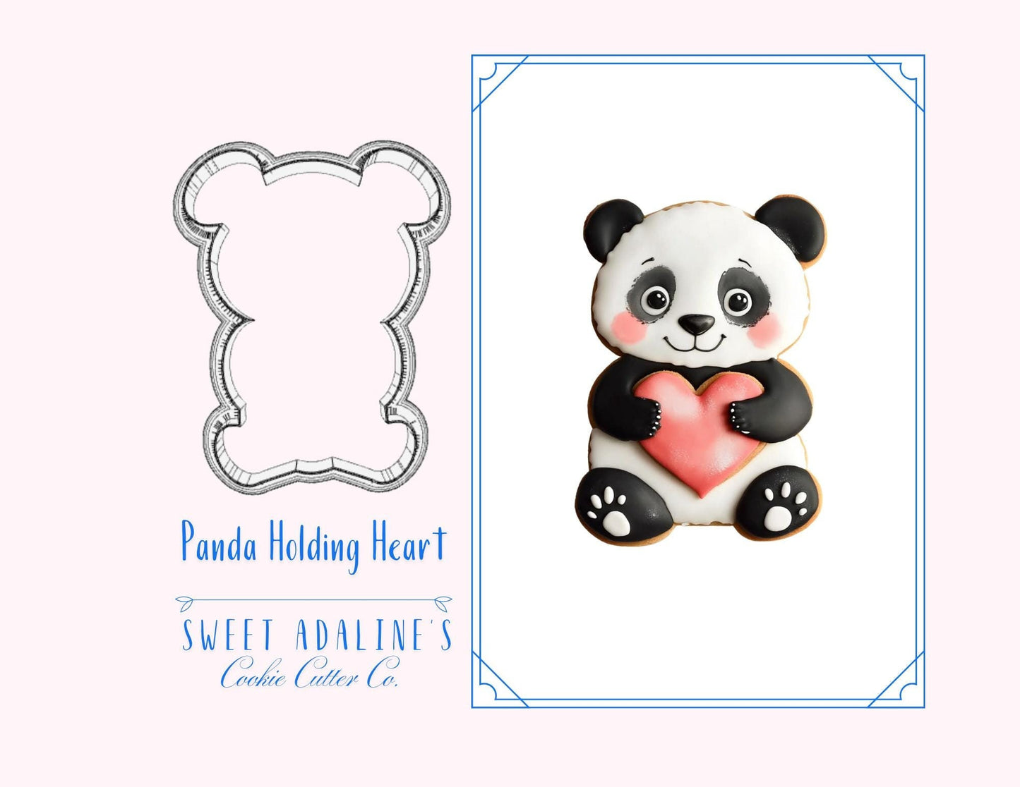 Cute Panda Holding Heart Cookie Cutter, Adorable Animal Cookie Cutter for Valentine's Day & Gifts, custom 3D printed cutters for royal icing