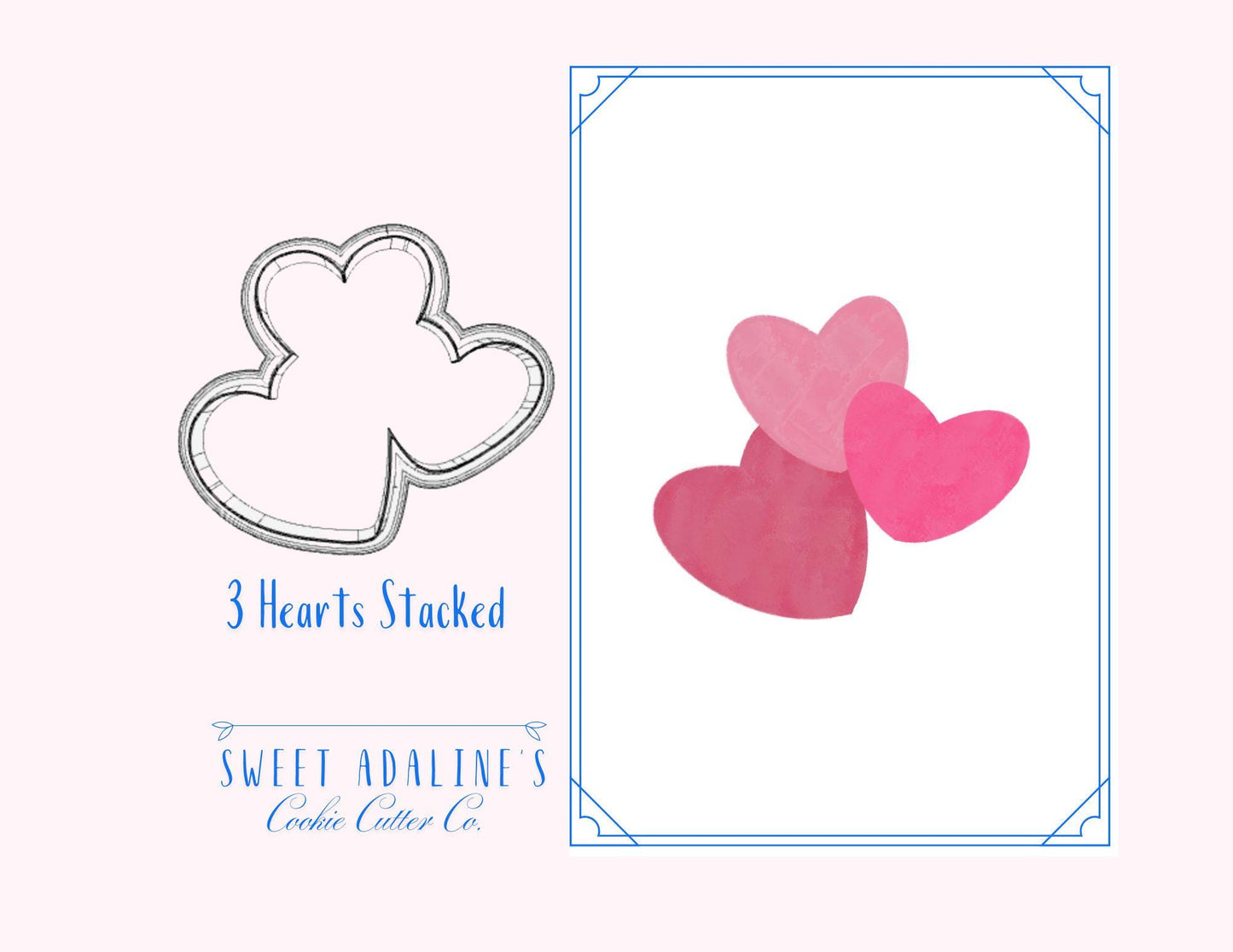 3 Hearts Stacked Cookie Cutter, Hearts Cluster Cookie Cutter for Valentine's Day, 3D printed cutters for royal icing, FAST Shipping