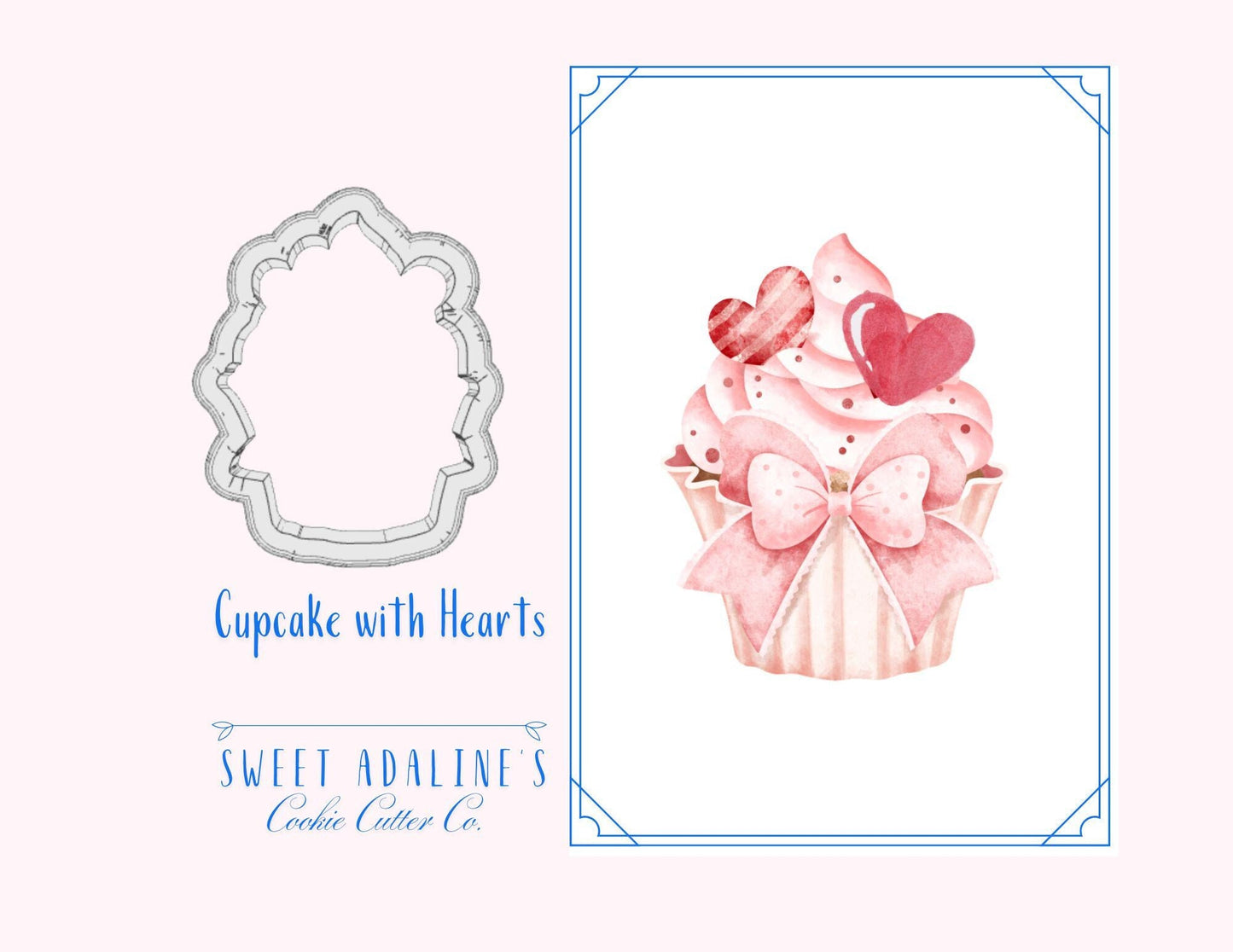 Valentine's Cupcake with Hearts and Bow Cookie Cutter – Cute Valentine’s Day Baking Tool – 3 Sizes – Love-Themed Design - Custom Color