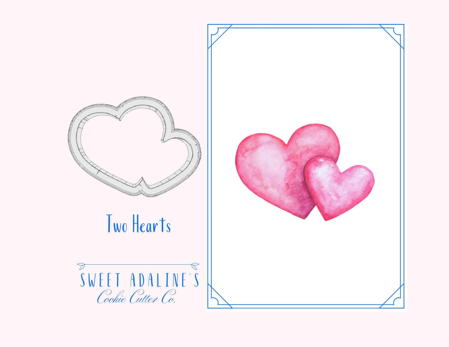 Overlapping Hearts Cookie Cutter – Two Hearts Design – Valentine’s Day Baking Tool – 3 Sizes – Love Theme –Custom Color