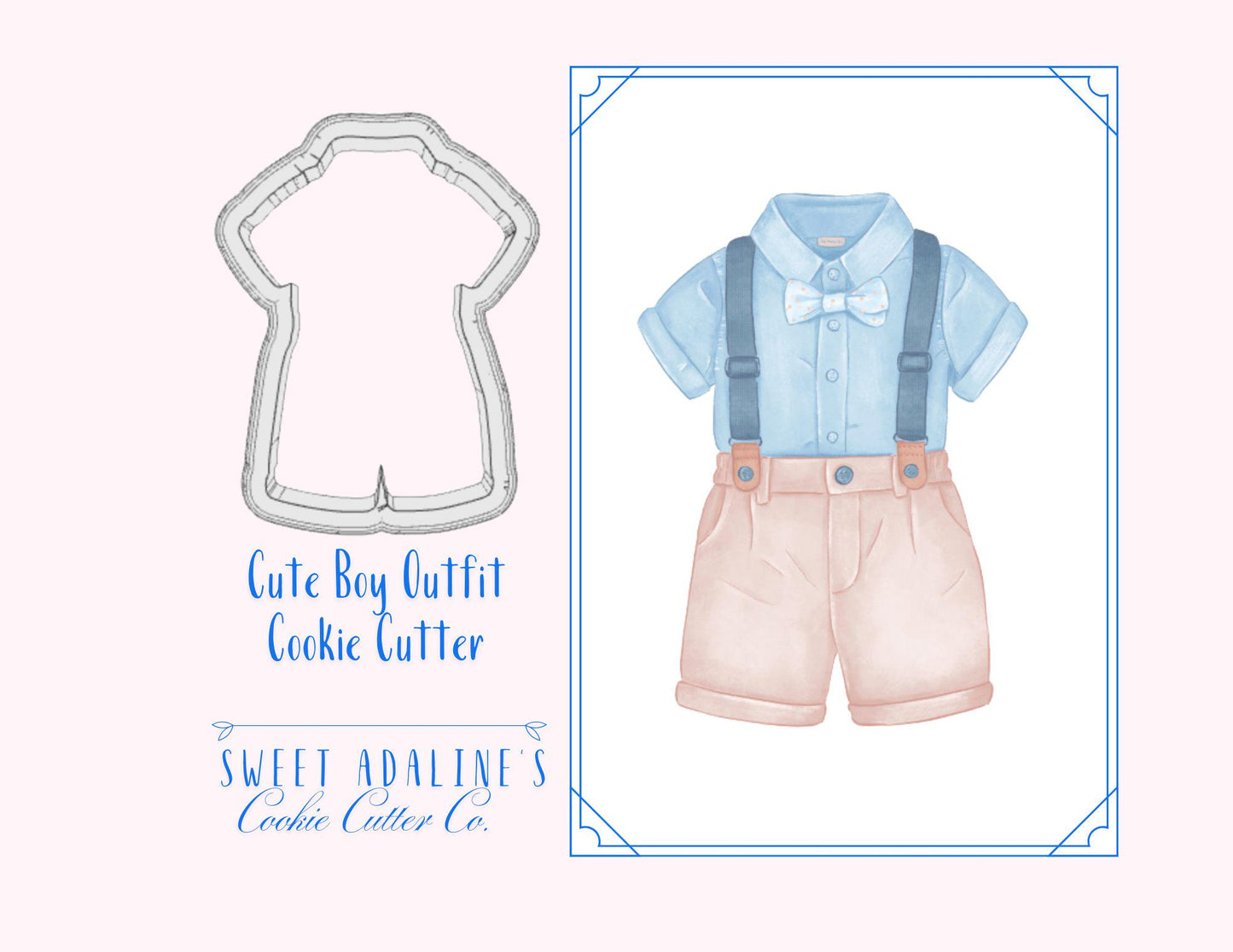 Boy Outfit Cookie Cutter – Cute Bowtie and Suspender Design – Baby Shower Cookie Cutter – 3 Sizes– Perfect for Parties & Gifts