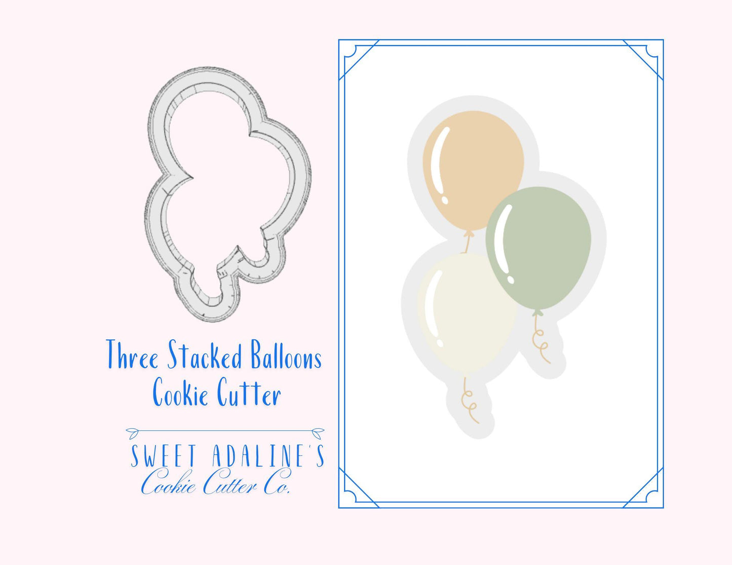 Three Balloons Cookie Cutter β Modern Stacked Balloons Design for Celebrations, Birthdays, and Parties β 3 Sizes β Thick Dough Sturdy cutter