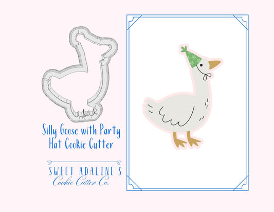 Silly Goose with Party Hat Cookie Cutter –Animals Wearing Party Hats -Perfect for Nursery Rhyme Theme Celebrations –3 Sizes