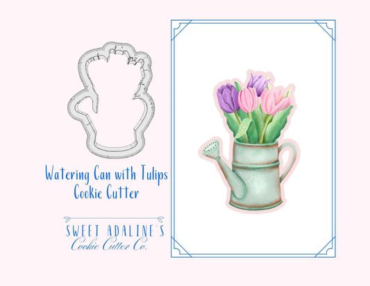 Watering Can with Tulips Cookie Cutter – Garden Design Cookie – Perfect for Spring, Mother’s Day & Gardening Parties – Custom Sizes