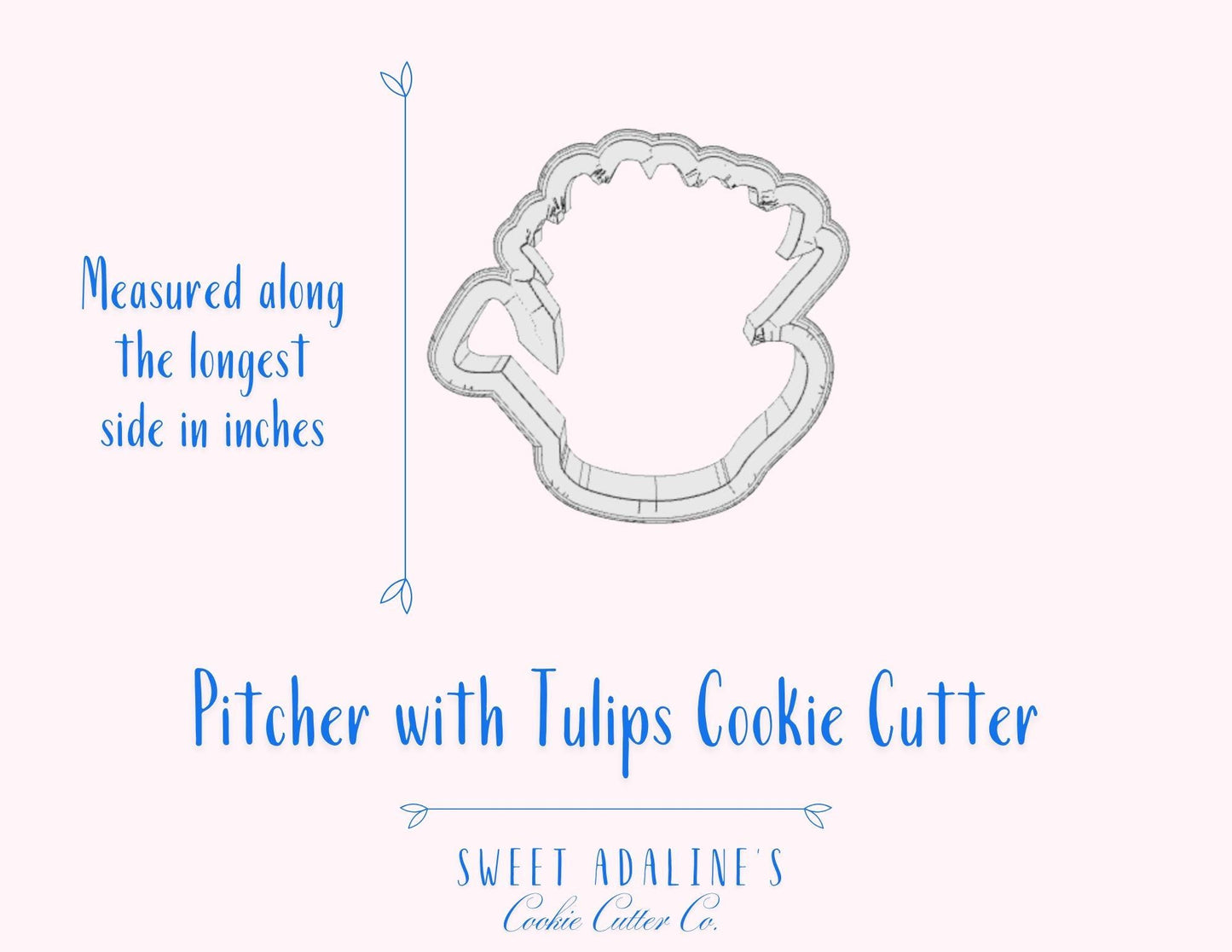 Pitcher with Tulips Cookie Cutter – Spring Flower Design for Garden, Tea, & Spring Parties –Gift for Gardeners -Farmhouse Style Florals