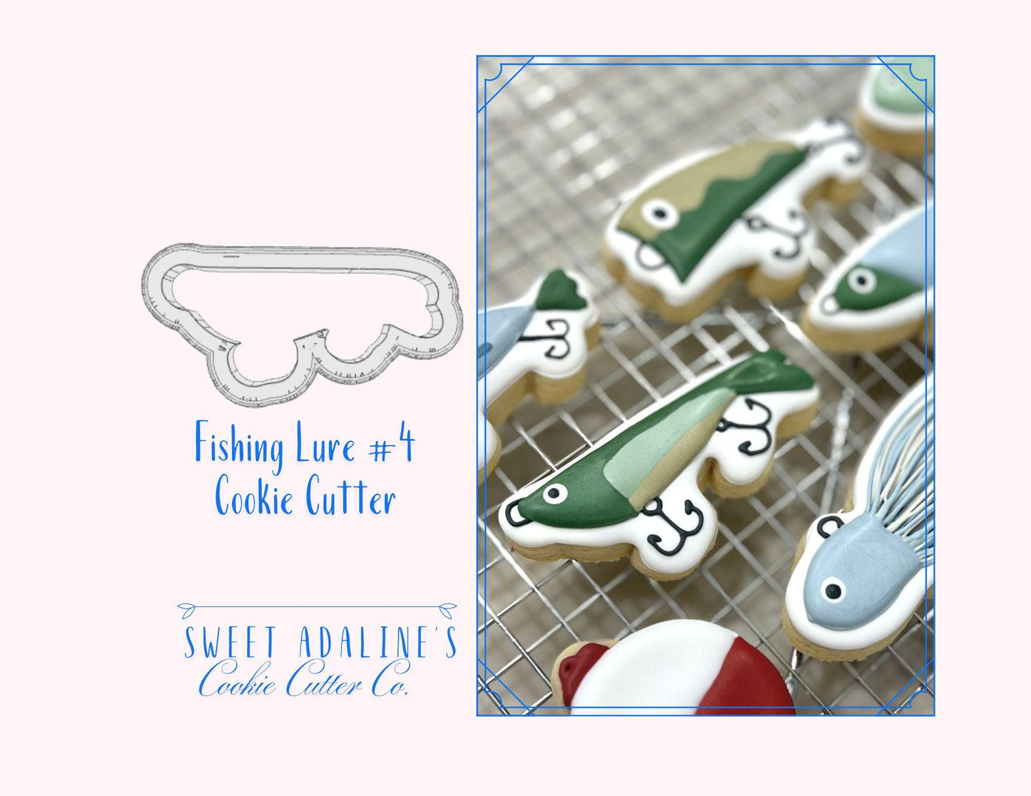 Fishing Lure #4 Cookie Cutter β Perfect for Father's Day, Fishing Trips & Lake Days β Custom Color - 3D Printed - Sturdy for Thick Dough
