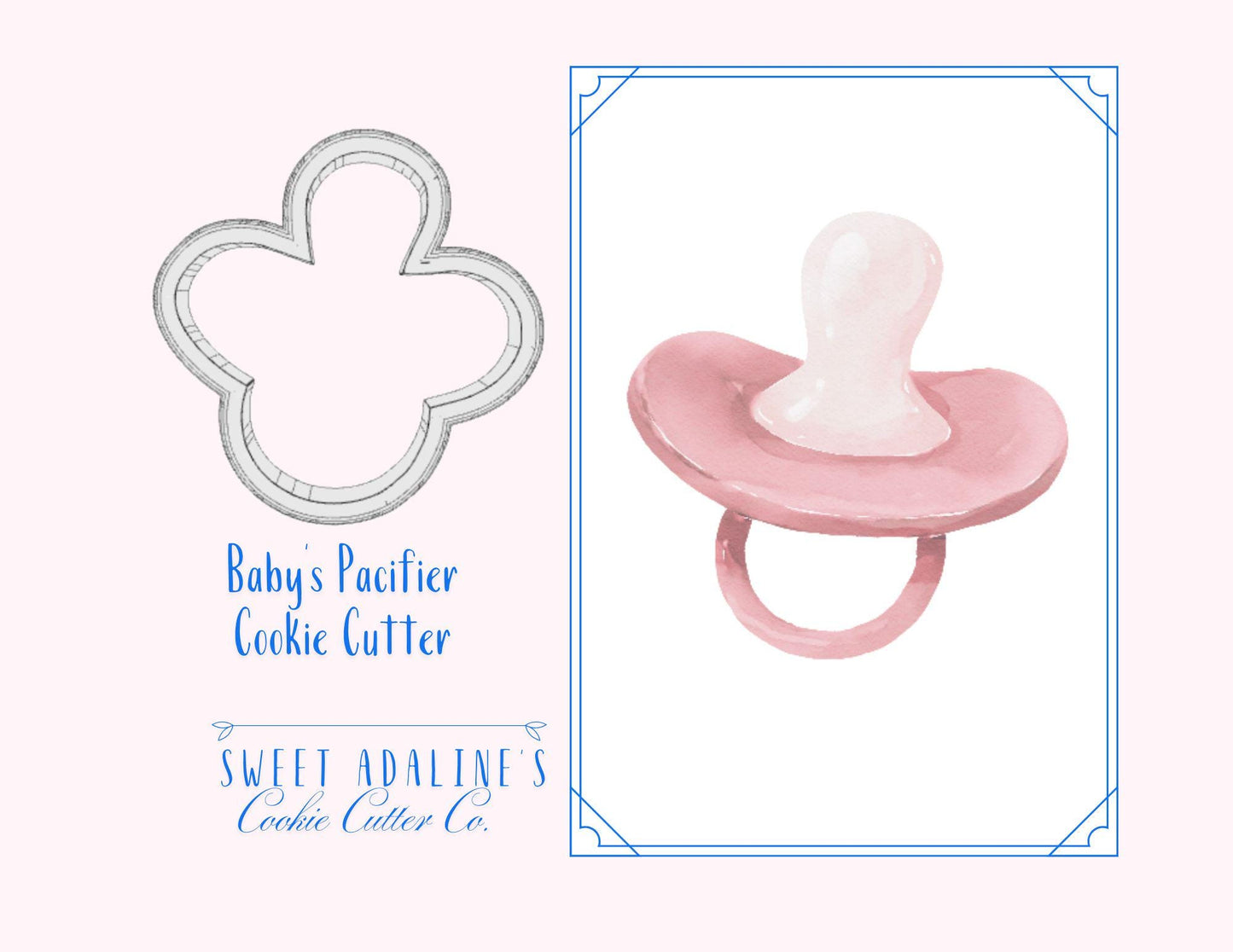 Baby Pacifier Cookie Cutter β Adorable Binky Design for Baby Showers, Kids Birthday Parties, Gender Reveals -Custom 3D Printed β3 Sizes