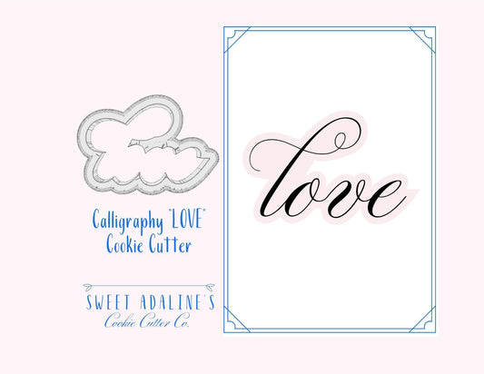 Calligraphy 'Love' Cookie Cutter – Romantic Script for Elegant Cookies – Perfect for Weddings & Valentine's! – 3 Sizes  –Custom Color
