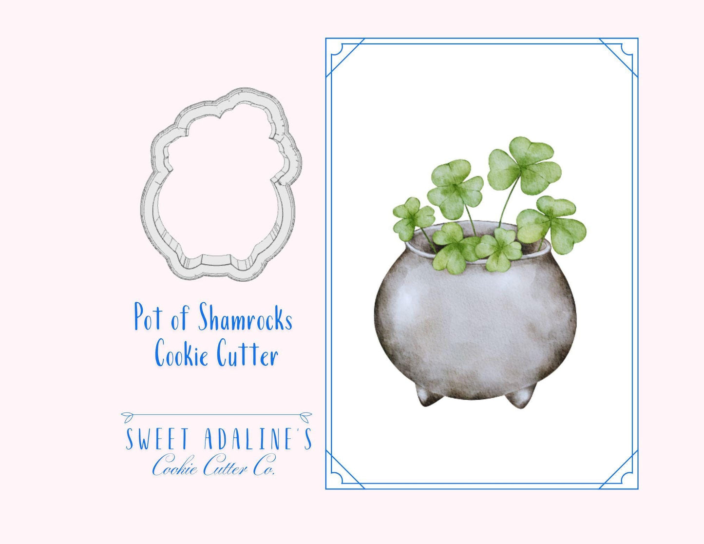 Pot of Shamrocks Cookie Cutter –Festive Clovers St. Patrick's Day Design –Perfect for Irish themed Parties –3 Sizes -St. Patty's Day Cookie