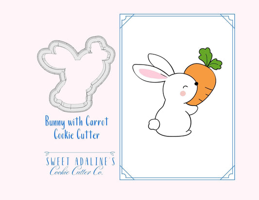 Bunny with Carrot Cookie Cutter –Easy Easter Design for Royal Icing Decorations –Choose Your Size & Color -Food safe, durable