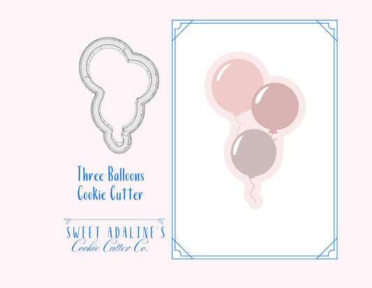 Three Balloons Cookie Cutter – Stacked Balloons Design for Celebrations – 3 Sizes - 3D Printed Cutters - Thick Dough, Sturdy cookie