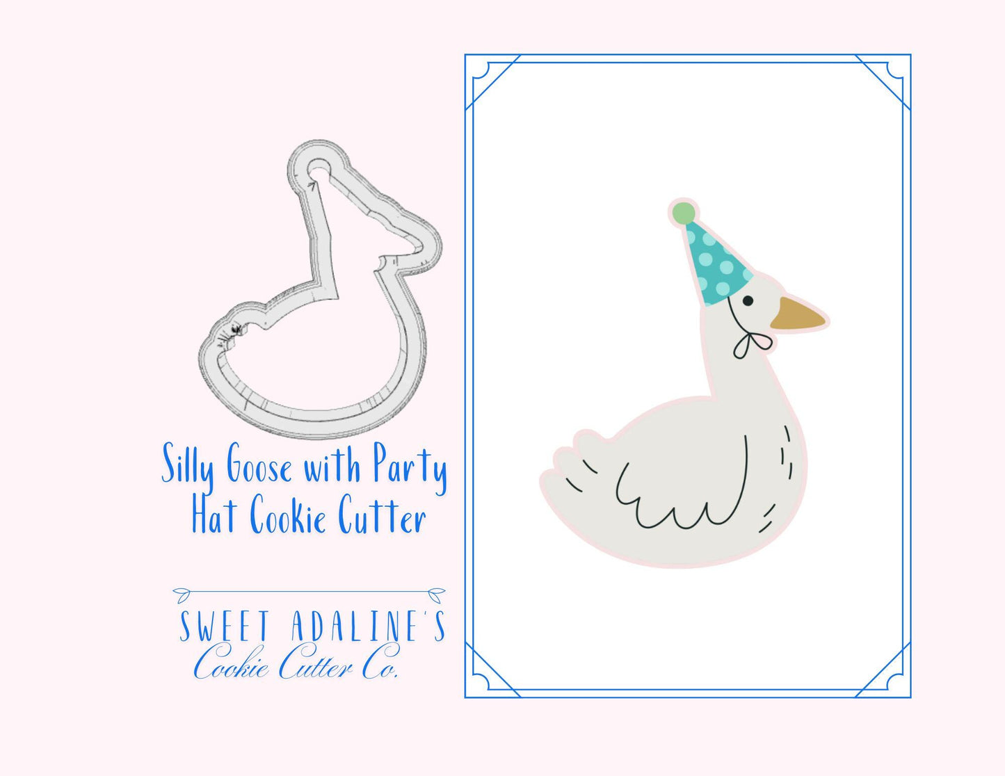 Silly Goose with Party Hat Cookie Cutter –Animals Wearing Party Hats -Perfect for Silly Goose Theme Celebrations –3 Sizes - thick sturdy