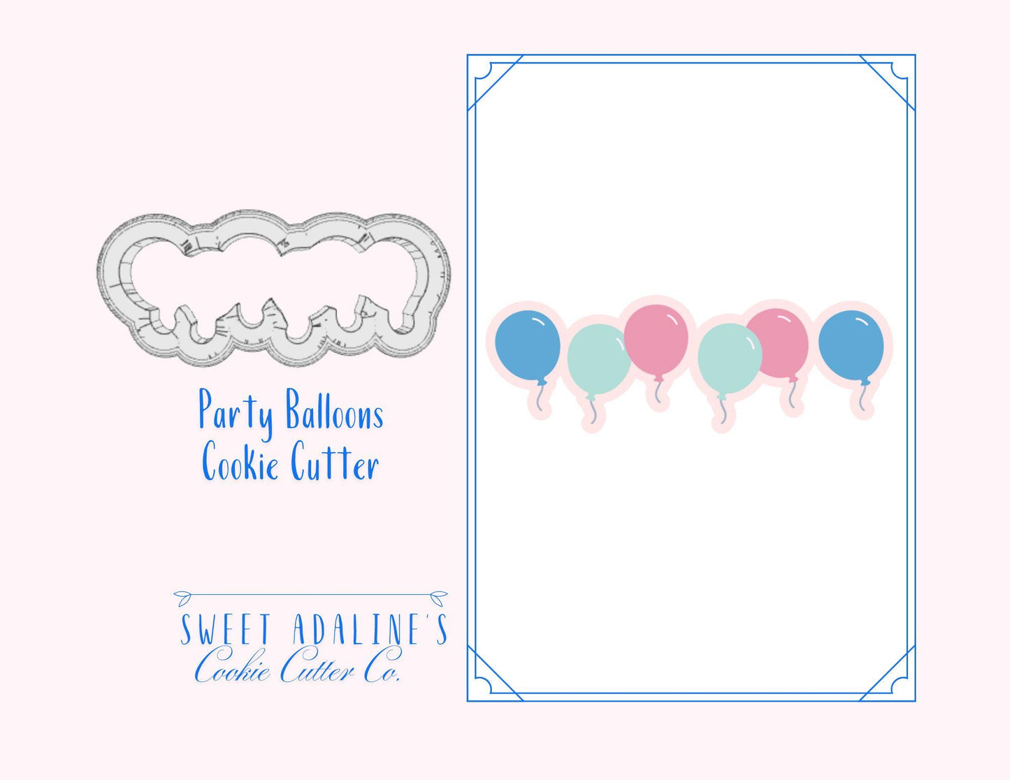 Balloons Cookie Cutter – 6 Balloon Design for Birthdays & Parties – 3 Sizes - Balloon Bouquet tied with Ribbon