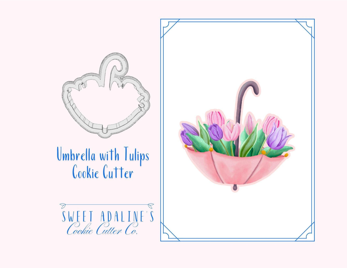 Umbrella with Flowers Cookie Cutter β Whimsical Tulips for Spring, Garden & Tea Parties β Gift for Gardeners and cookie lovers