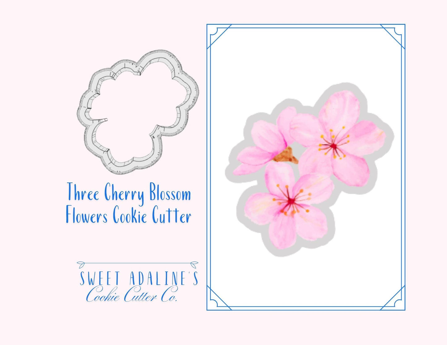 Three Cherry Blossom Flowers Cookie Cutter – Spring Floral Design – Perfect for Easter, Mother’s Day & Garden Parties