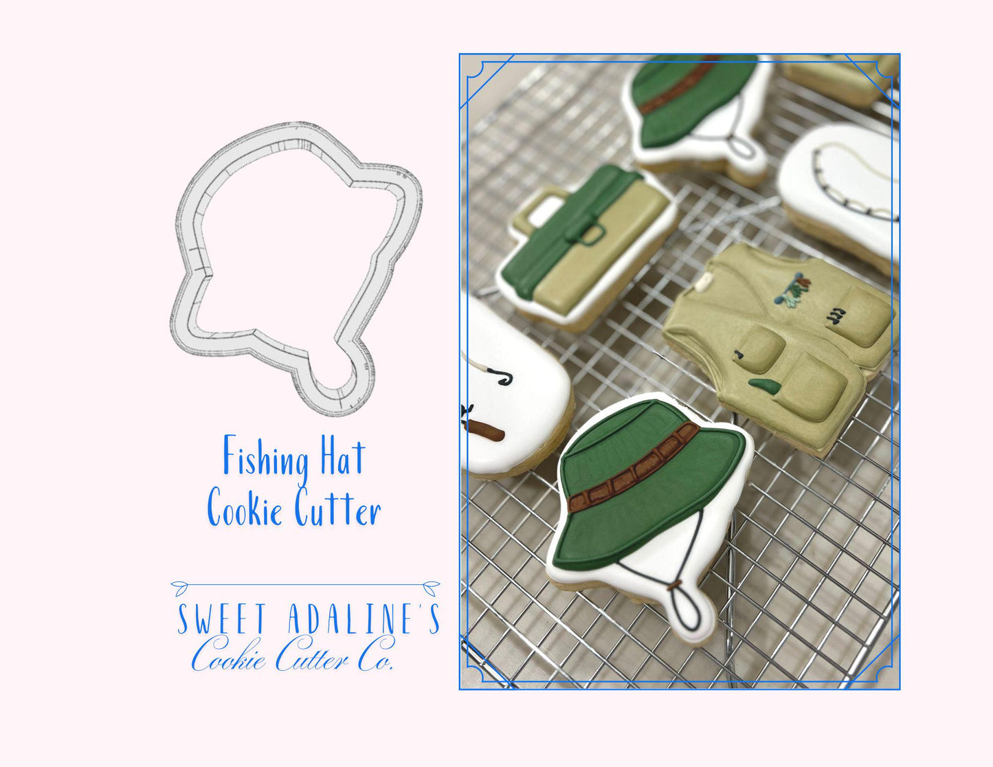 Fishing Hat Cookie Cutter – Perfect for Father’s Day, Fishing Adventures, & Lake Days – Custom Color - 3D Printed - Sturdy for Thick Dough