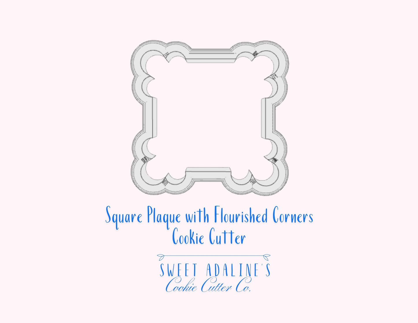 Square Plaque with Flourished Corners β 3 Sizes β Durable, thick cookie cutter