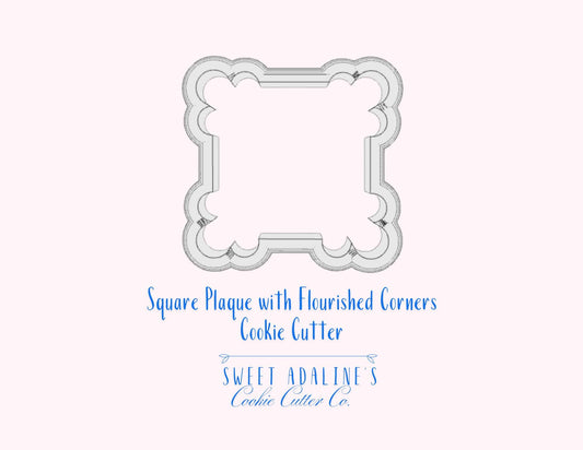 Square Plaque with Flourished Corners – 3 Sizes – Durable, thick cookie cutter