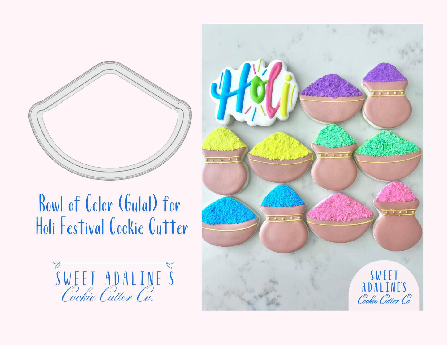 Bowl of Color (Gulal) for Holi Festival Cookie Cutter β Celebrate the Festival of Colors with Fun Baking - Indian Festival Inspired - Sturdy