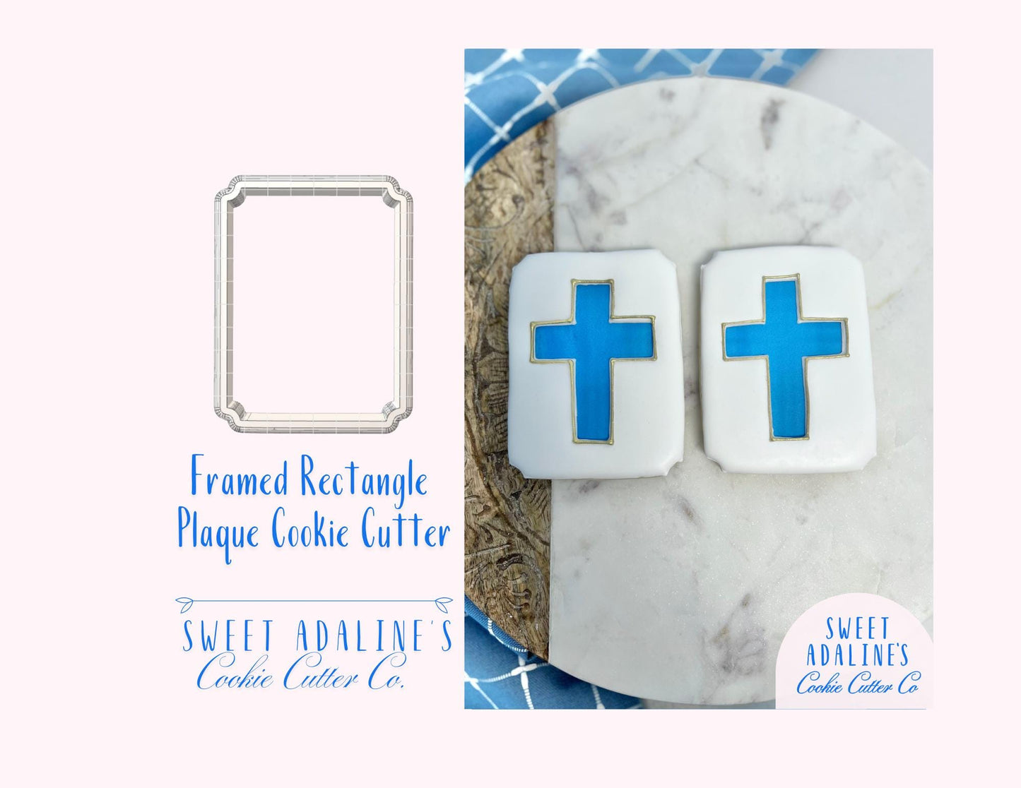 Framed Rectangle Plaque Cookie Cutter: Elegant Sugar Cookie Design