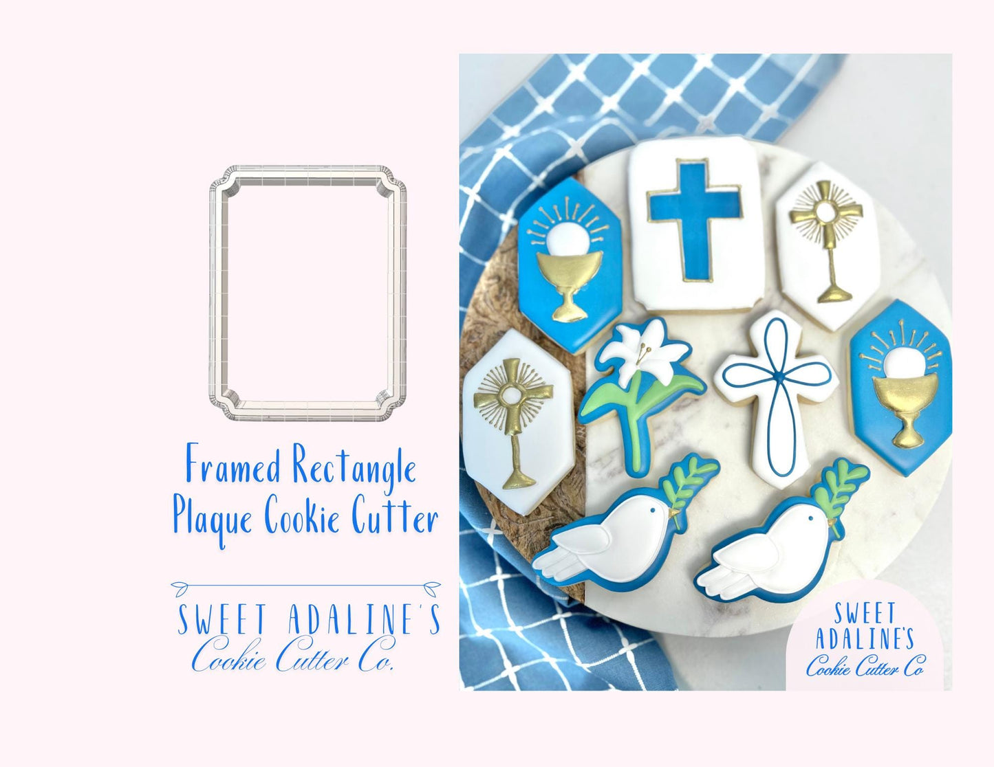 Framed Rectangle Plaque Cookie Cutter: Elegant Sugar Cookie Design