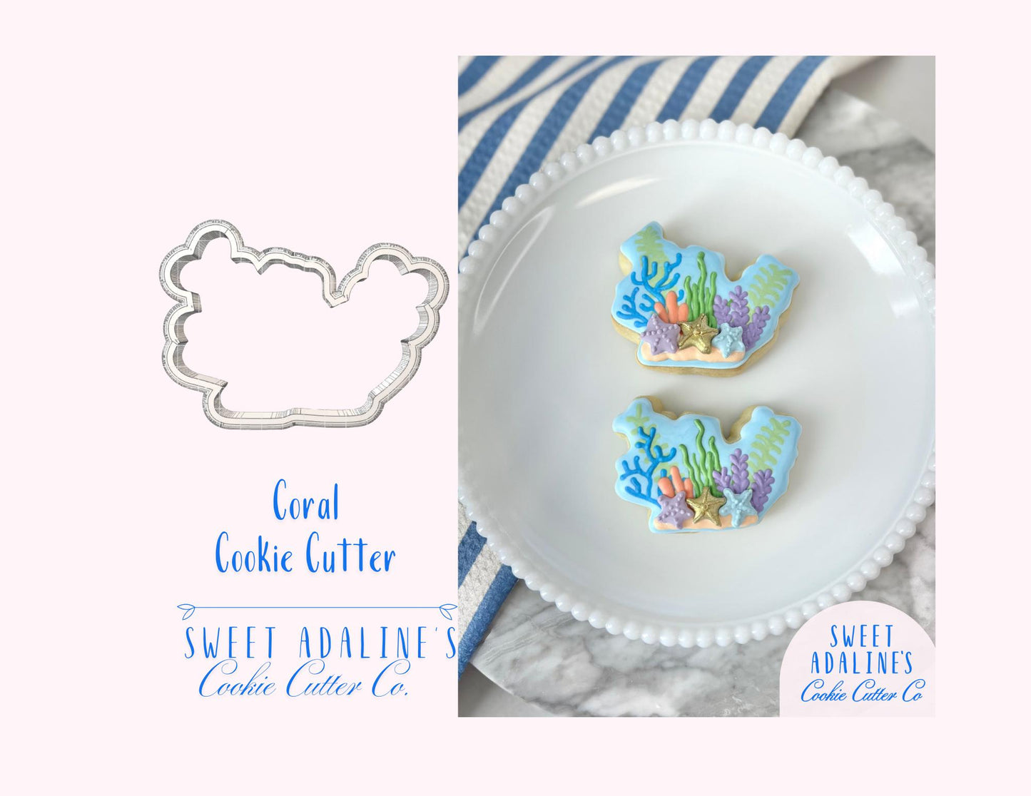 Coral Cookie Cutter: Ocean Reef Design; Under the Sea Cookie Cutter Collection; Beach, Nautical, and Summer Party Cookie Decorating