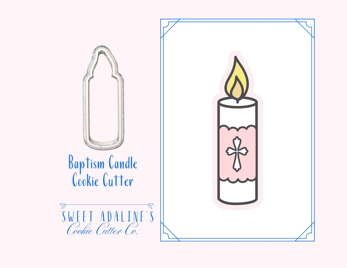 Baptism Candle Cookie Cutter: Religious Celebration, Food-Safe PLA Plastic