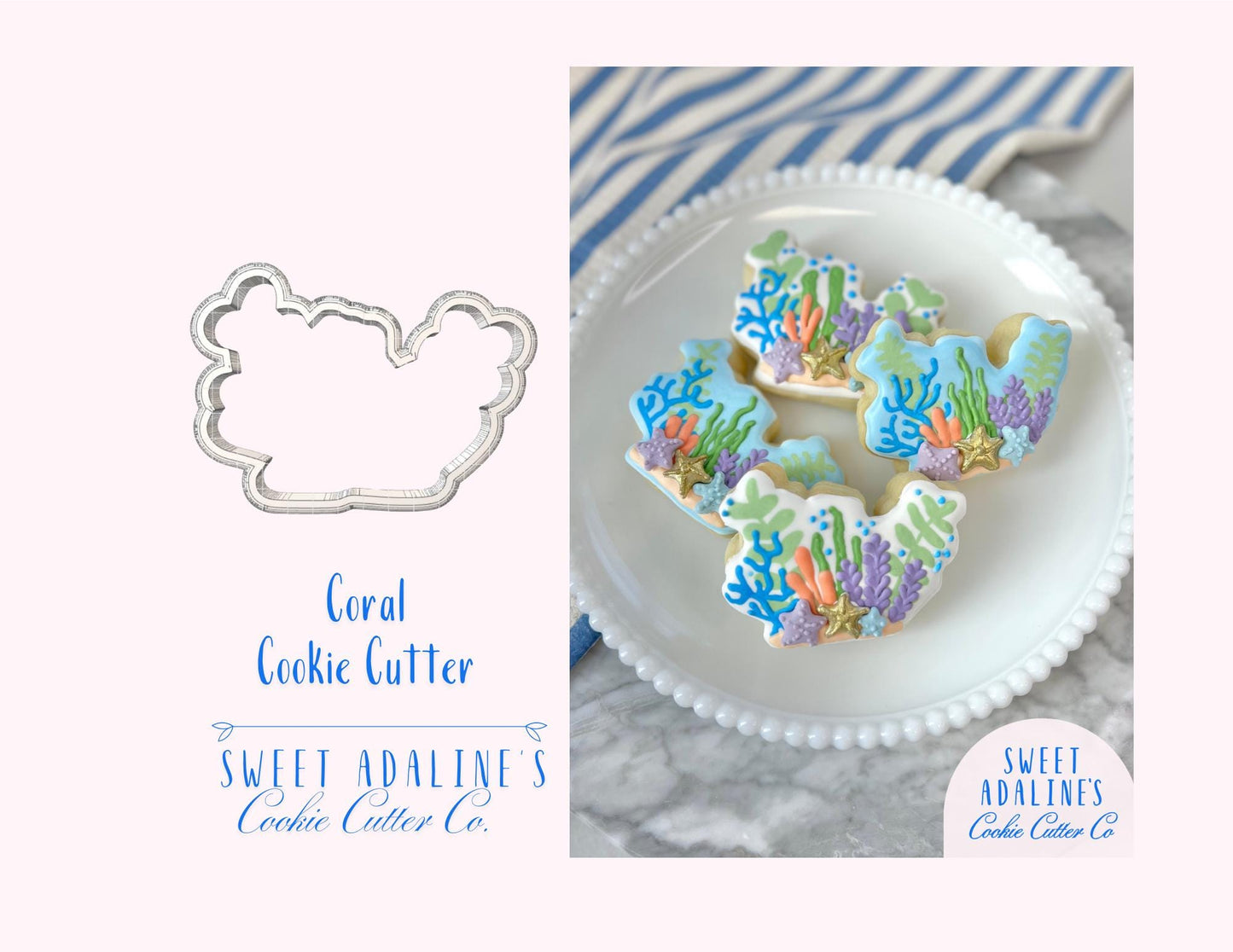 Coral Cookie Cutter: Ocean Reef Design; Under the Sea Cookie Cutter Collection; Beach, Nautical, and Summer Party Cookie Decorating