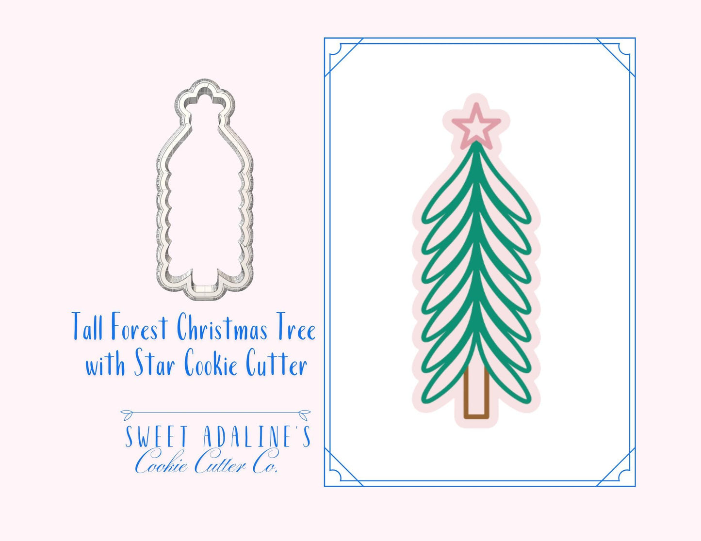 Tall Forest Christmas Tree with Star Cookie Cutter – Elegant Tree Cookie Cutter– Holiday Cookie Decorating, Cutter for Decorated Cookies