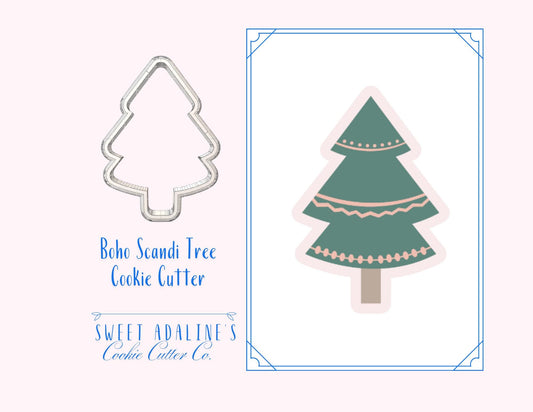 Boho Scandi Tree Cookie Cutter – Modern Scandinavian Christmas Tree Cookie Cutter – 3D Printed Boho Holiday Cookie Decorating Tool