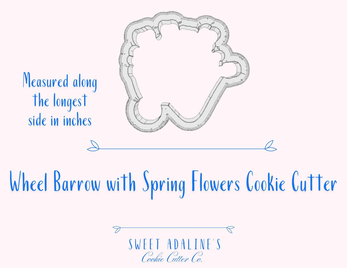 Wheel Barrow with Spring Flowers Cookie Cutter – Perfect for Spring & Garden-Themed Parties – Custom Color - 3 Size Options