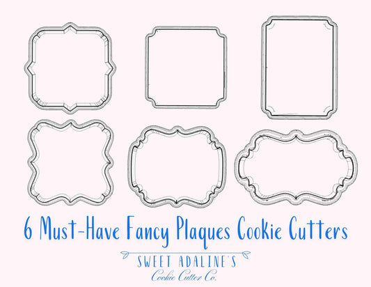 Set of 6 Fancy Plaque Cookie Cutters, 3D Printed, Set of Must-have Plaques, FAST Shipping, Fancy Cookie Cutter Bundle