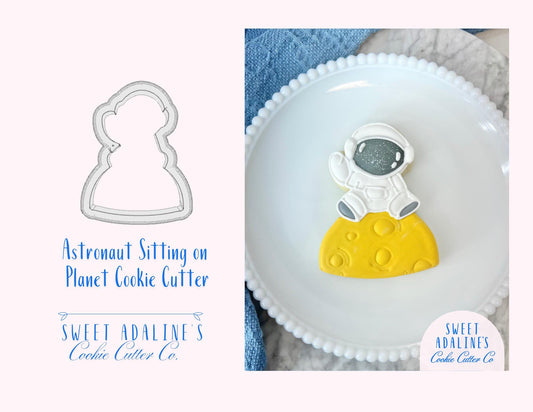 Astronaut Sitting on Planet Cookie Cutter – Space Theme Birthday Party – Outer Space Galaxy Baking Tool – Astronaut Cookies for Space Lovers