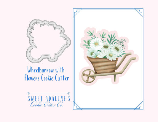 Wheelbarrow with Flowers Cookie Cutter – Baking for Spring & Garden-Themed Parties - 3 Size Options, Sturdy, Thick