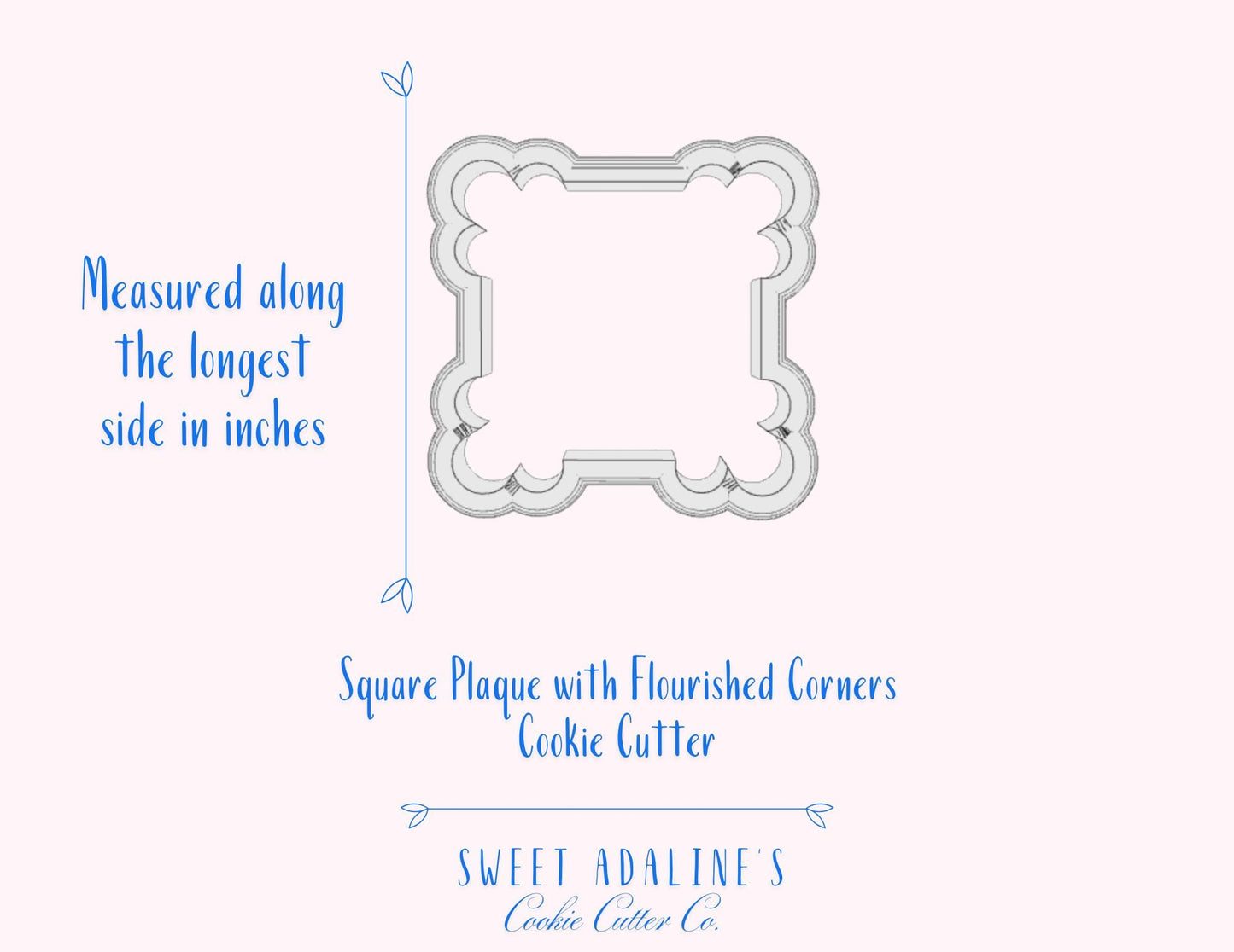 Square Plaque with Flourished Corners – 3 Sizes – Durable, thick cookie cutter