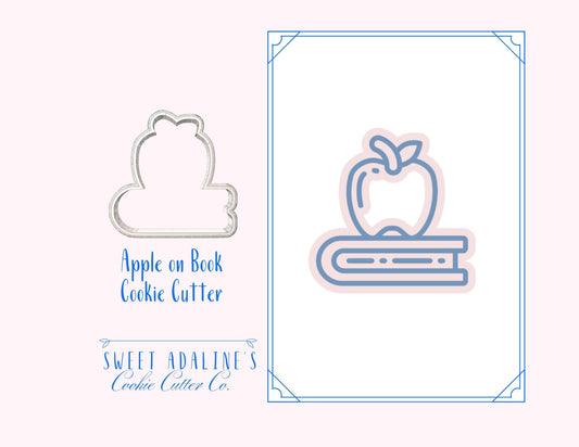 Apple on Book Cookie Cutter – Teacher Appreciation Gift – Back to School Cookie – Classroom Party Favor – Fondant & Clay Cutter – Graduation