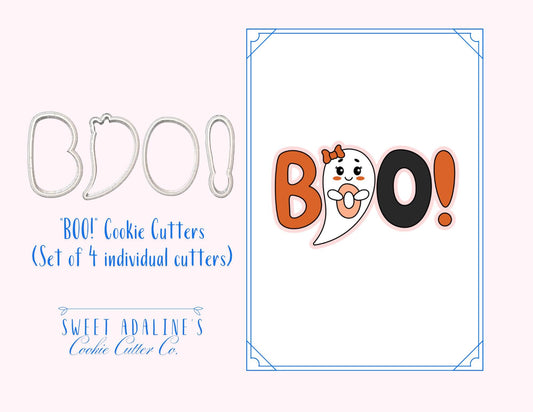 BOO! Cookie Cutter Set (4 Pieces) — Halloween Ghost & Letters — Available in 3 Sizes — Cookie Cutters for Halloween Baking and Decorating