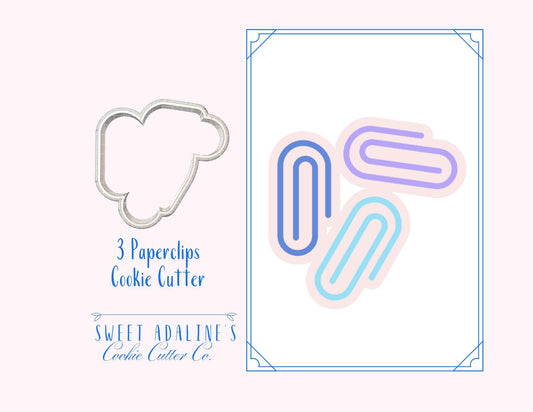 3 Paperclips Cookie Cutter – Teacher Appreciation, Back to School, Office Theme, Stationery, Classroom, Fondant & Clay Cutter – 3D Printed