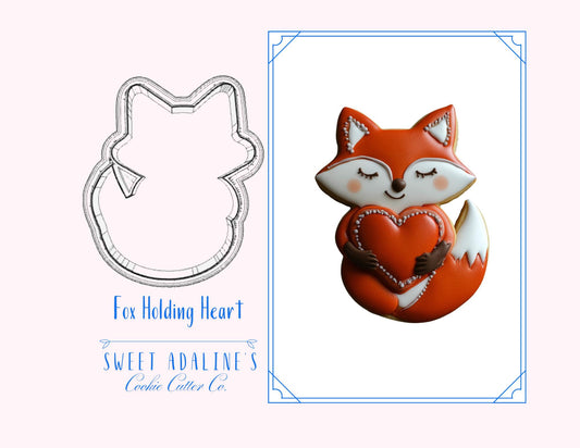 Woodland Fox Holding Heart Cookie Cutter, Adorable Animal Cookie Cutter for Valentine's & Gifts, custom 3D printed cutters for royal icing