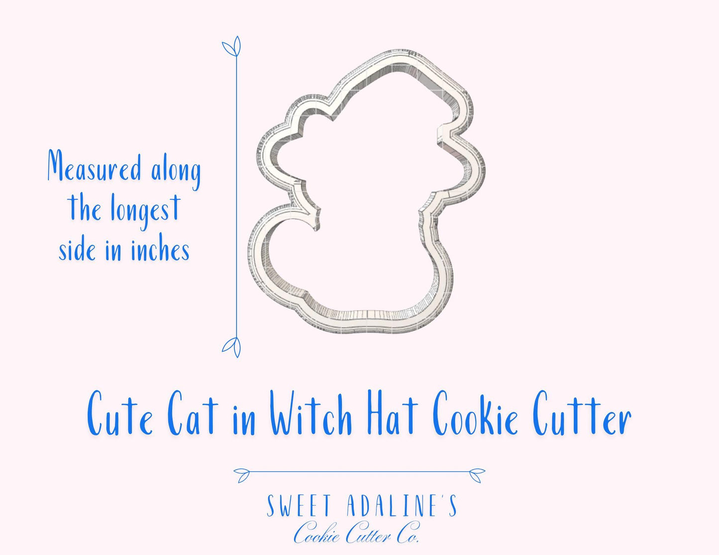 Cute Cat wearing Witch's Hat Cookie Cutter for Halloween — Available in 3 Sizes — Cookie Cutters for Halloween Baking & Decorating