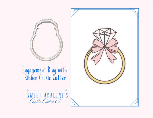 Engagement Ring with Ribbon Cookie Cutter – Diamond Ring Cookie – Wedding Proposal Favor –Bridal Shower Cookie –Engagement Party Baking Tool